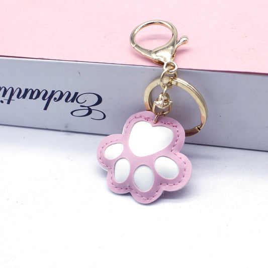 Hot selling PU Leather Cat Paw Pendant with Multiple Small and Colorful Cat Paws Girls' Bag Keychain Doll Machine Gift Keychain